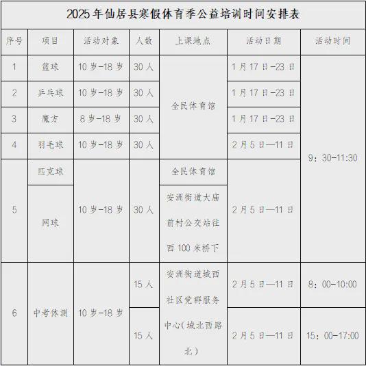 免费！报名从速！仙居寒假体育公益培训来啦(图1)